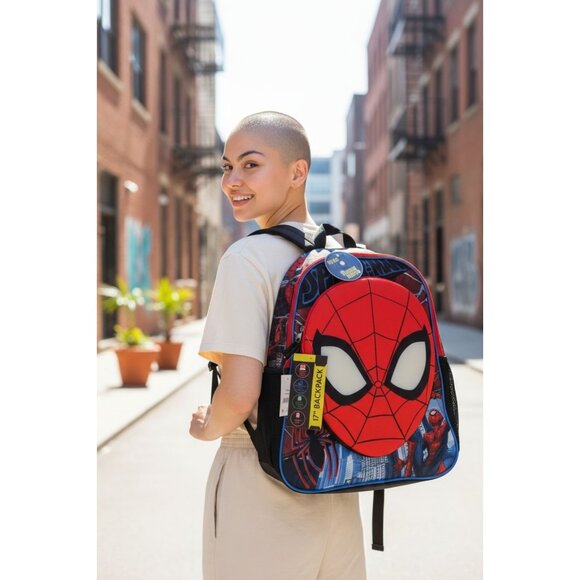 Marvel Spider-Man Mask Boy's Light-Up 17" Backpack, Black/Red, NWT - Picture 1 of 6